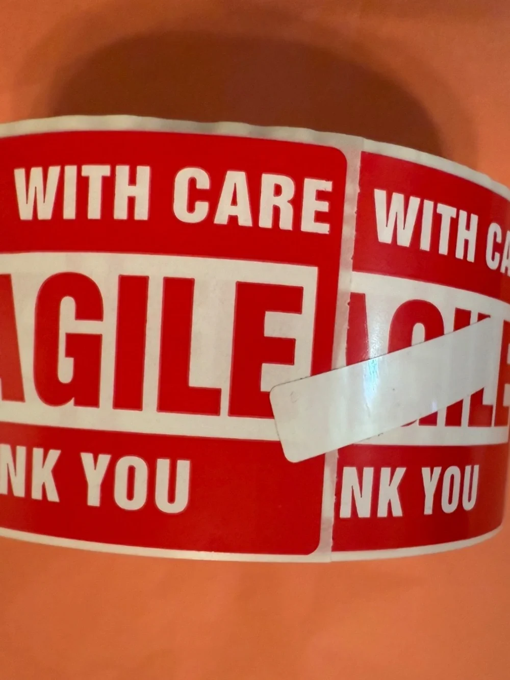 1 Roll/500 Stickers, Handle with Care Fragile, Red Warning Shipping Label 2”x3”
